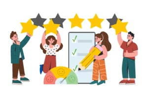 personne donnant des avis client sur fiche Google My Business